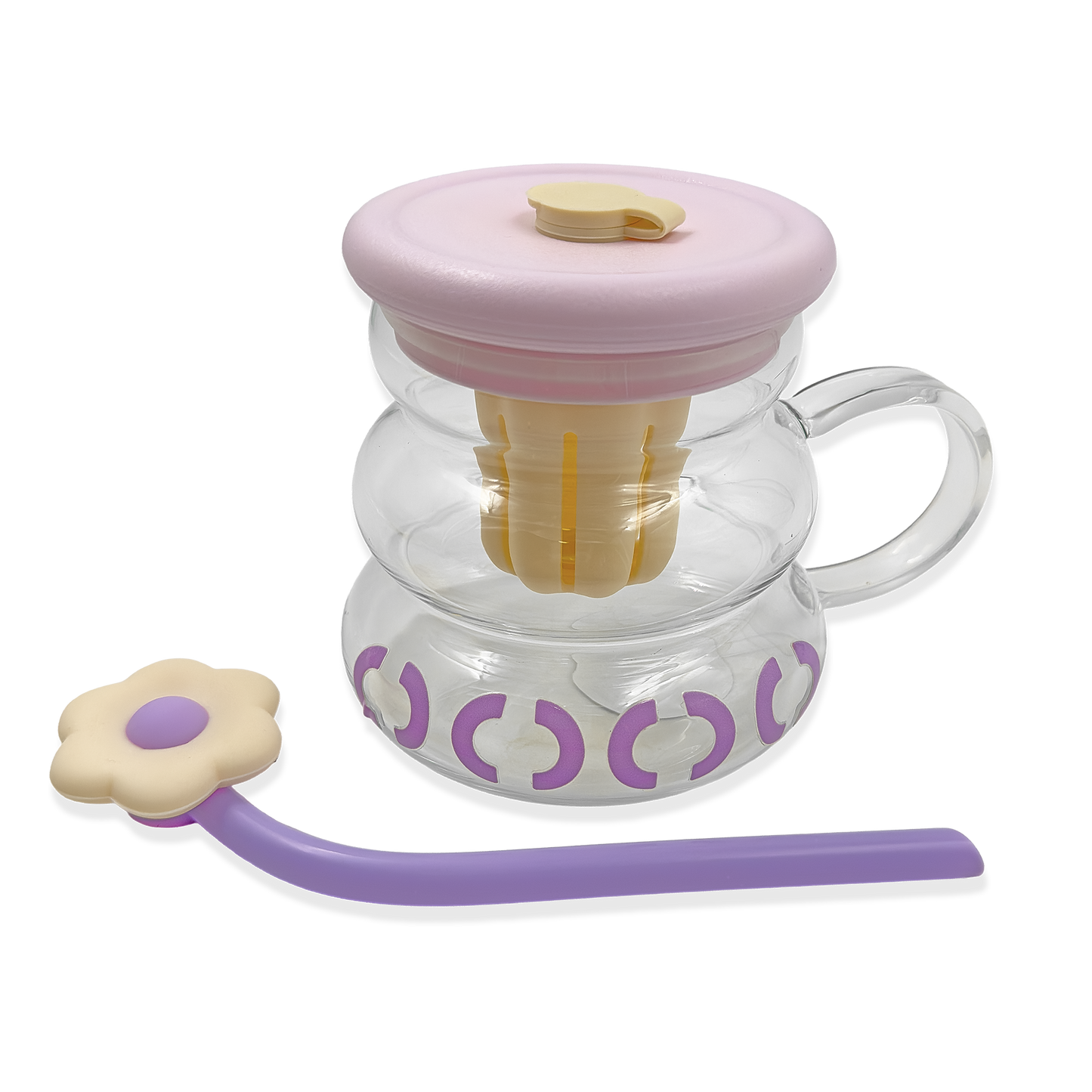 Vaso de Vidrio XL 800ml con Infusor, Tapa y Pitillo - Vidrio Reforzado