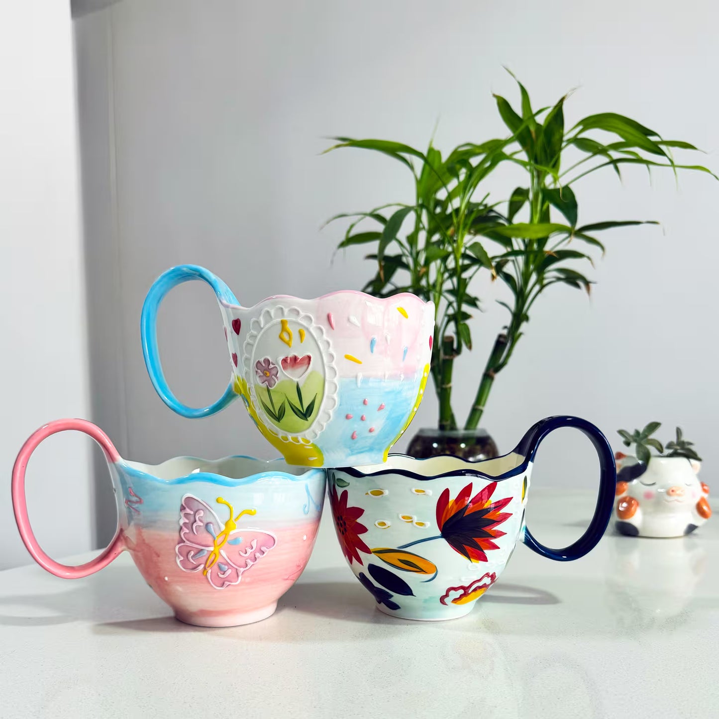 Mug Grande de Porcelana Pintada a Mano | Capacidad 500ml MARIPOSA