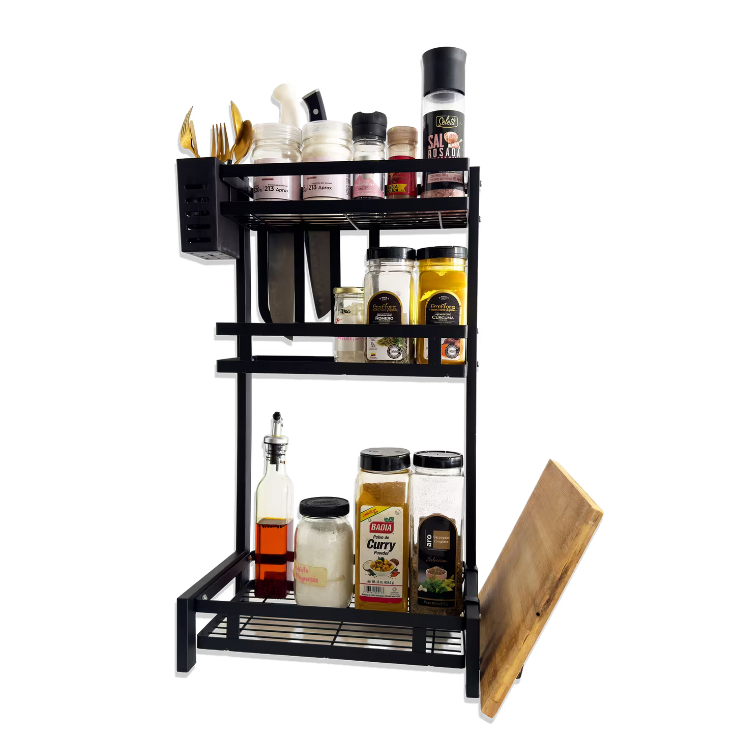 Organizador Multifuncional de Cocina - 3 Niveles con Ganchos