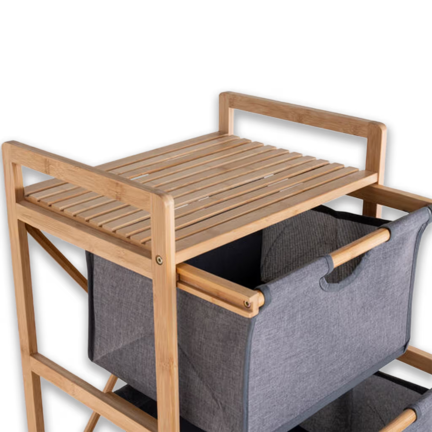 Mueble Organizador Premium en Bambú - 3 Niveles con Cestas Extraíbles y Estante Superior