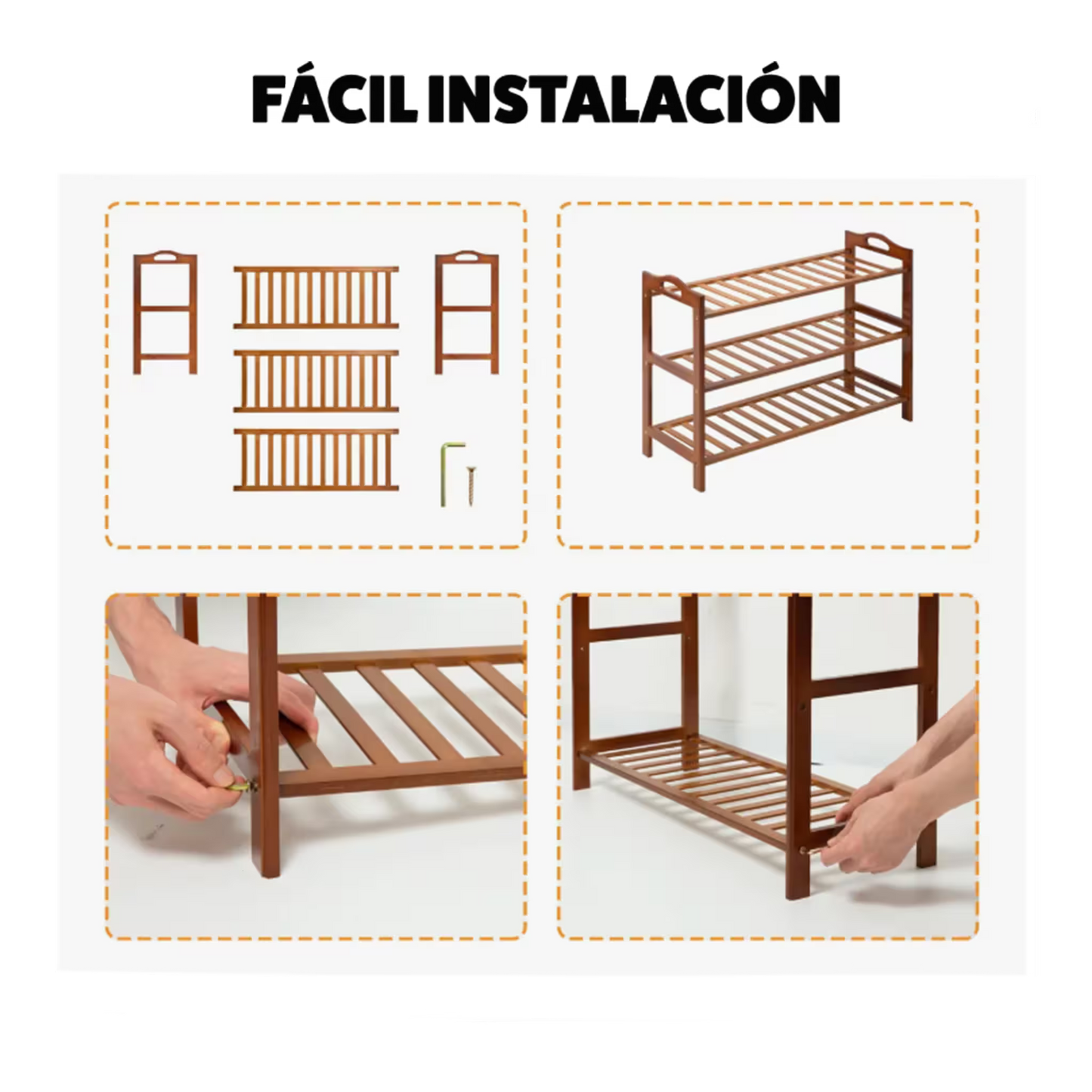 Organizador de Zapatos en Madera de Bambú - 3 Niveles | Zapatero Estante Natural