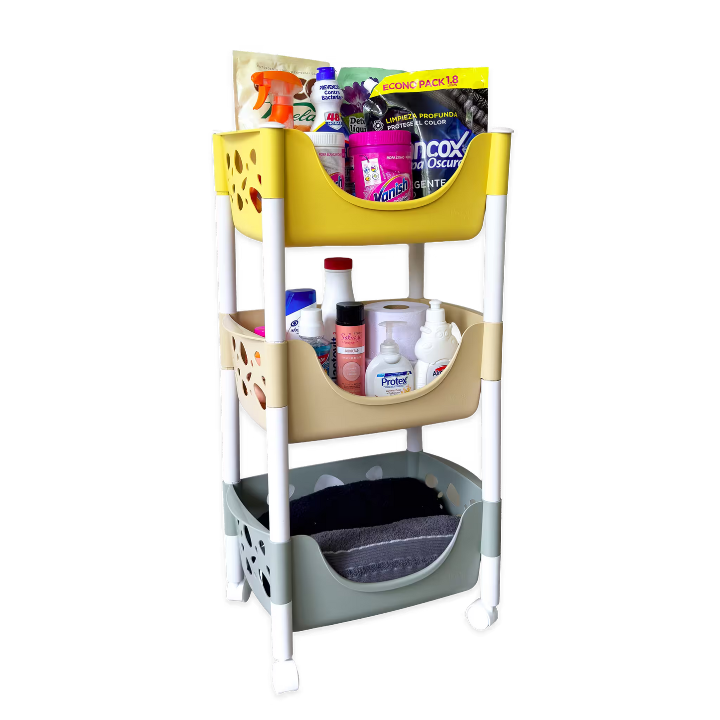 Canasta Organizadora con Ruedas 360° - 3 Niveles | Carrito de Almacenamiento Multiusos