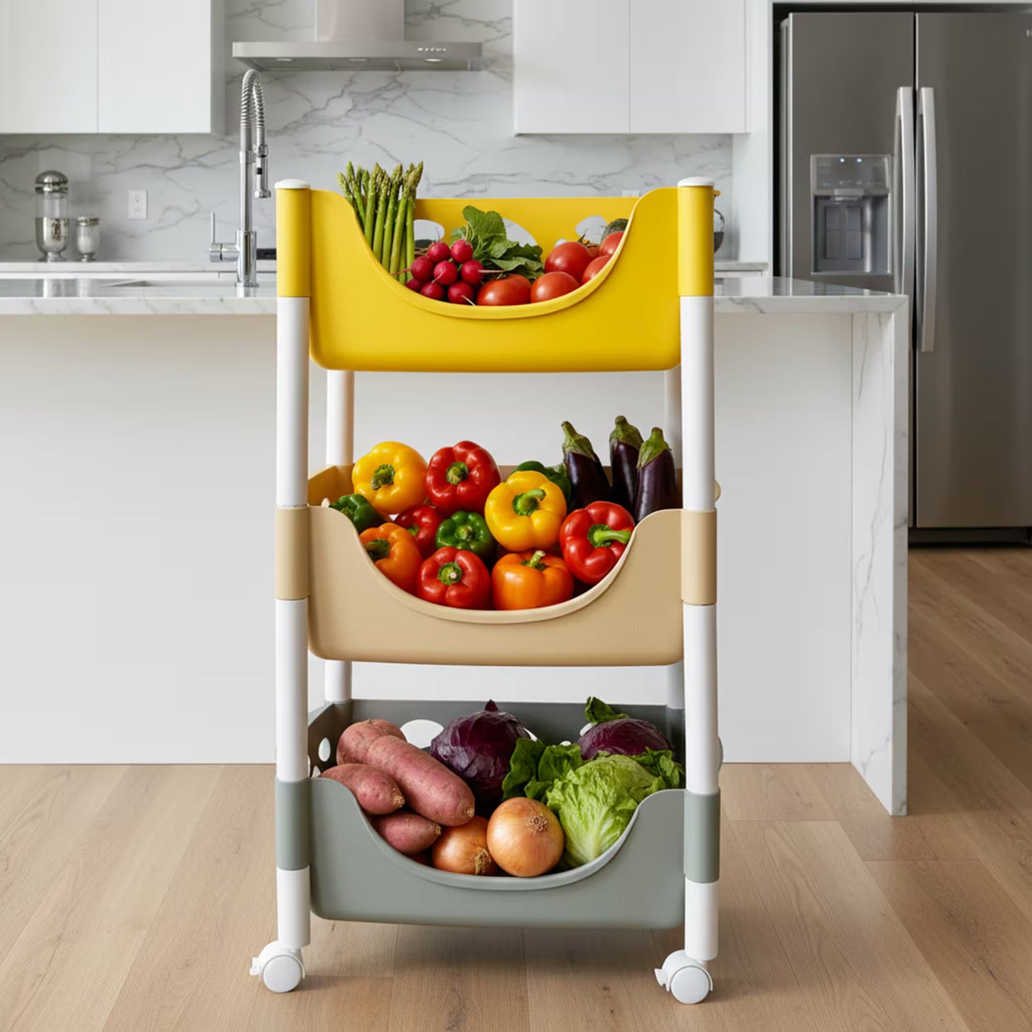 Canasta Organizadora con Ruedas 360° - 3 Niveles | Carrito de Almacenamiento Multiusos