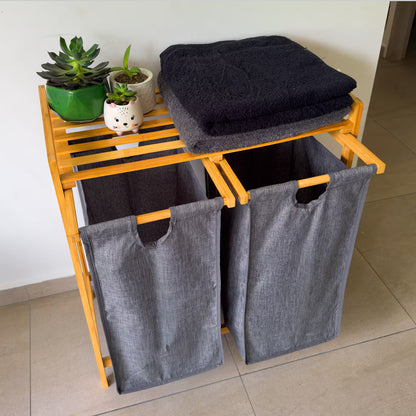 Organizador Premium en Bambú - 2 Cestas Extraíbles y Estante Superior.