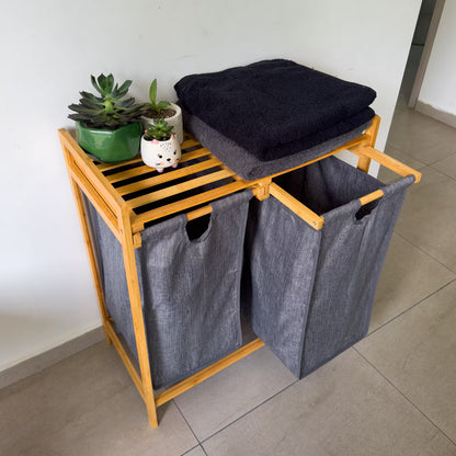 Organizador Premium en Bambú - 2 Cestas Extraíbles y Estante Superior.