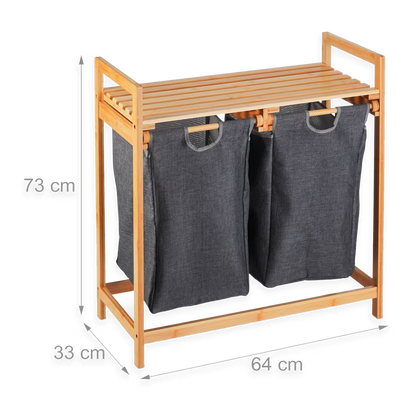 Organizador Premium en Bambú - 2 Cestas Extraíbles y Estante Superior.