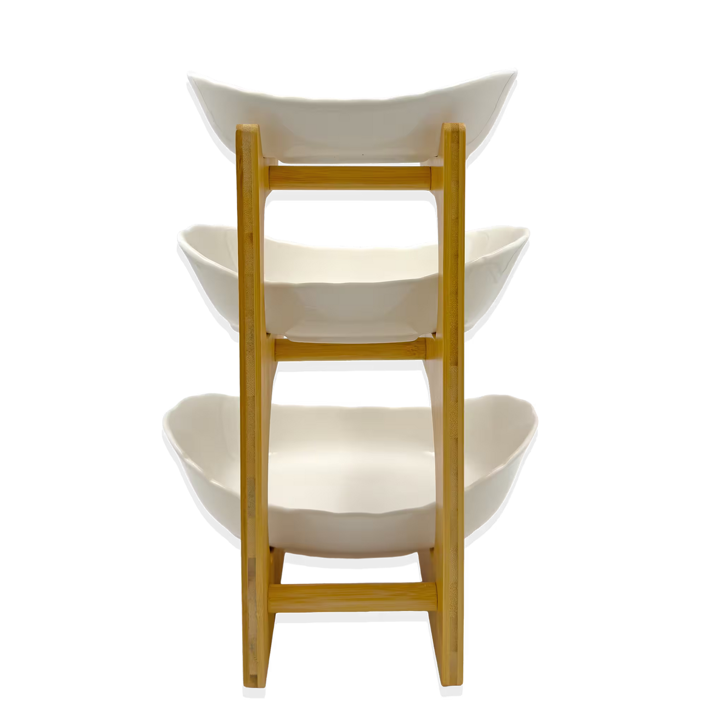 Frutero de Cerámica Blanco con Base de Bambú - 3 Niveles