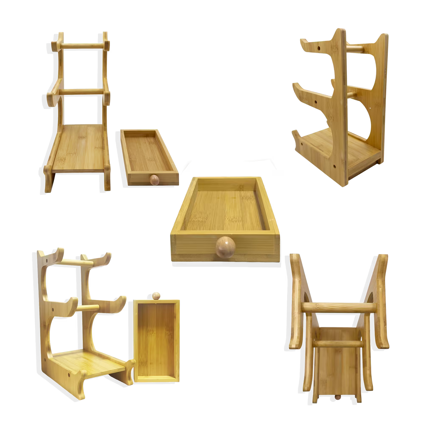 Frutero de Cerámica Verde con Base de Bambú y Cajón - 3 Niveles Premium