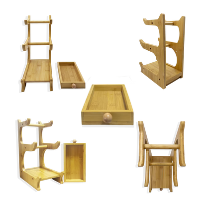 Frutero de Cerámica Verde con Base de Bambú y Cajón - 3 Niveles Premium