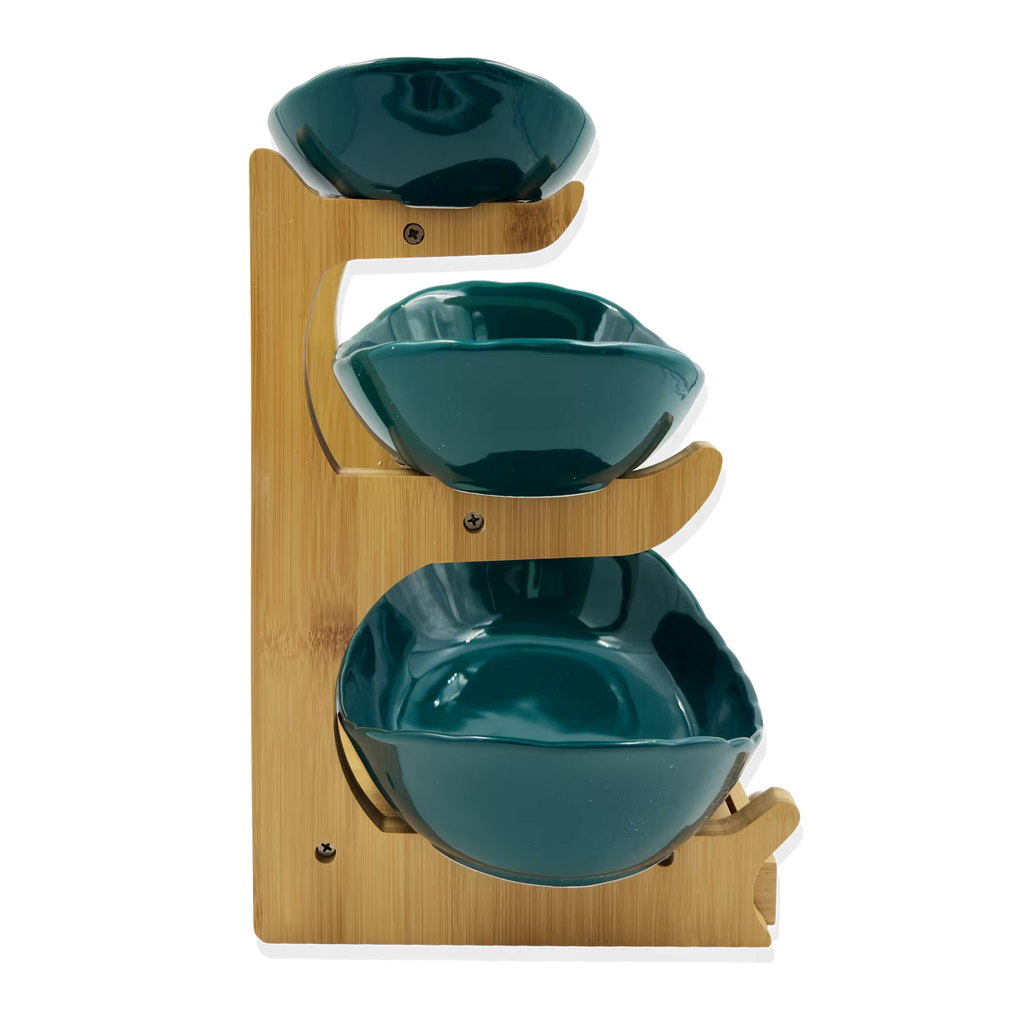 Frutero de Cerámica Verde con Base de Bambú y Cajón - 3 Niveles Premium