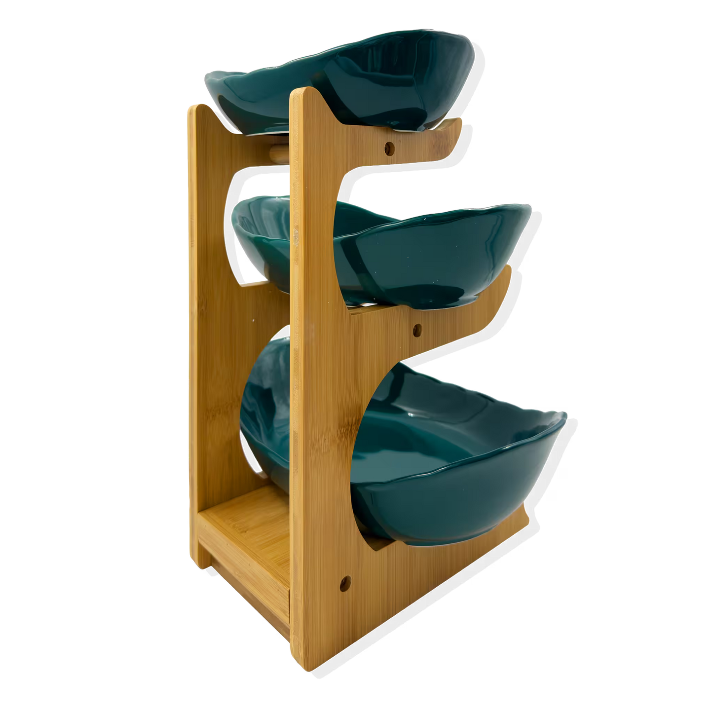 Frutero de Cerámica Verde con Base de Bambú y Cajón - 3 Niveles Premium
