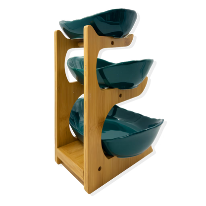 Frutero de Cerámica Verde con Base de Bambú y Cajón - 3 Niveles Premium