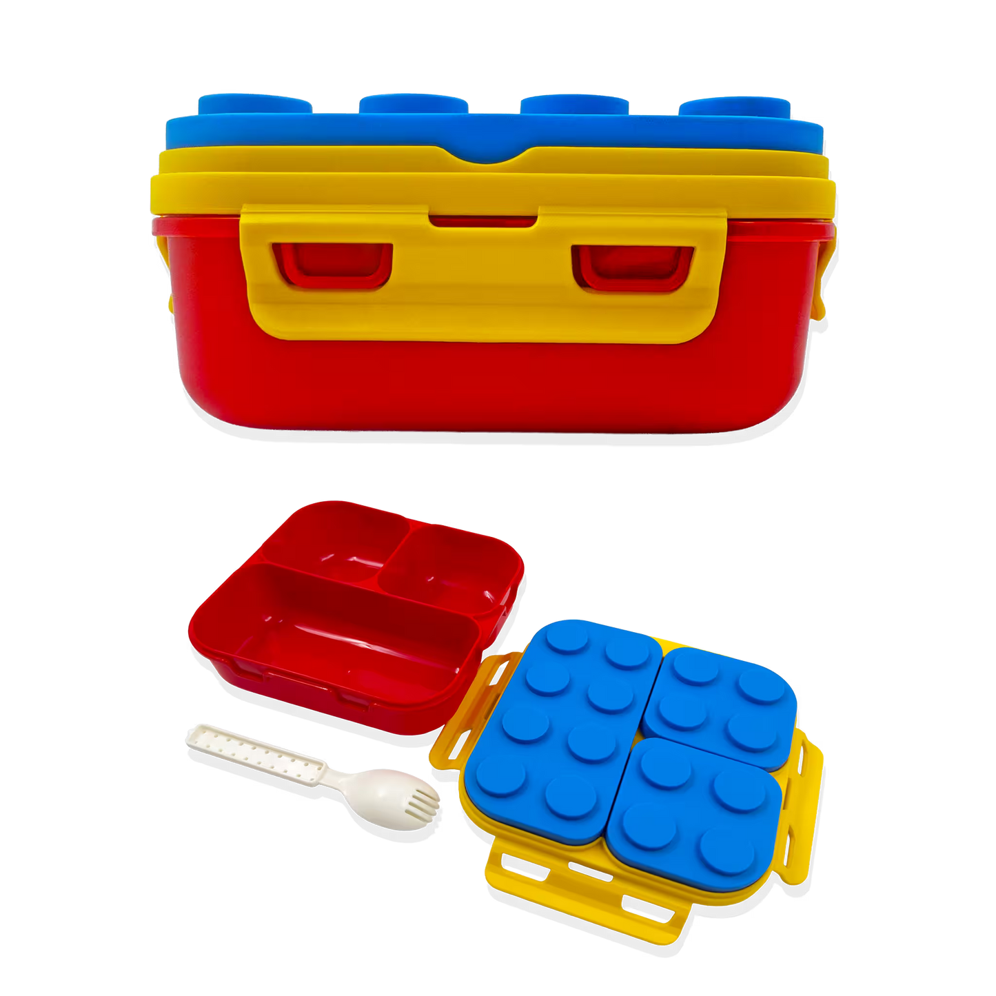 Lonchera Tipo Lego 3 Compartimentos - 900ml con Cuchara Incluida