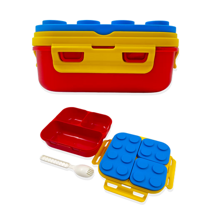 Lonchera Tipo Lego 3 Compartimentos - 900ml con Cuchara Incluida