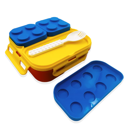 Lonchera Tipo Lego 3 Compartimentos - 900ml con Cuchara Incluida