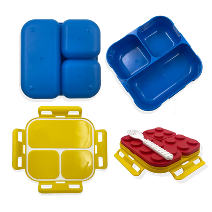 Lonchera Tipo Lego 3 Compartimentos - 900ml con Cuchara Incluida