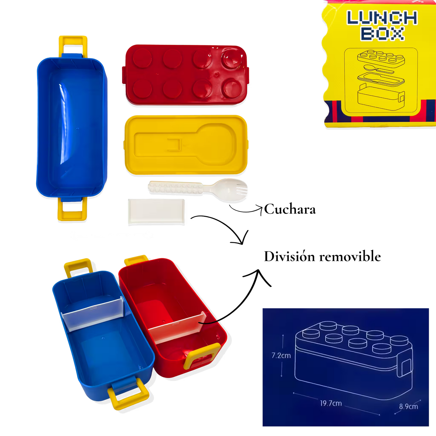 Lonchera Tipo Lego con Compartimentos Deslizables - 550ml.