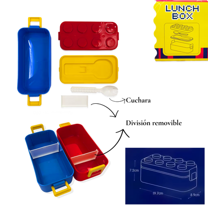 Lonchera Tipo Lego con Compartimentos Deslizables - 550ml.