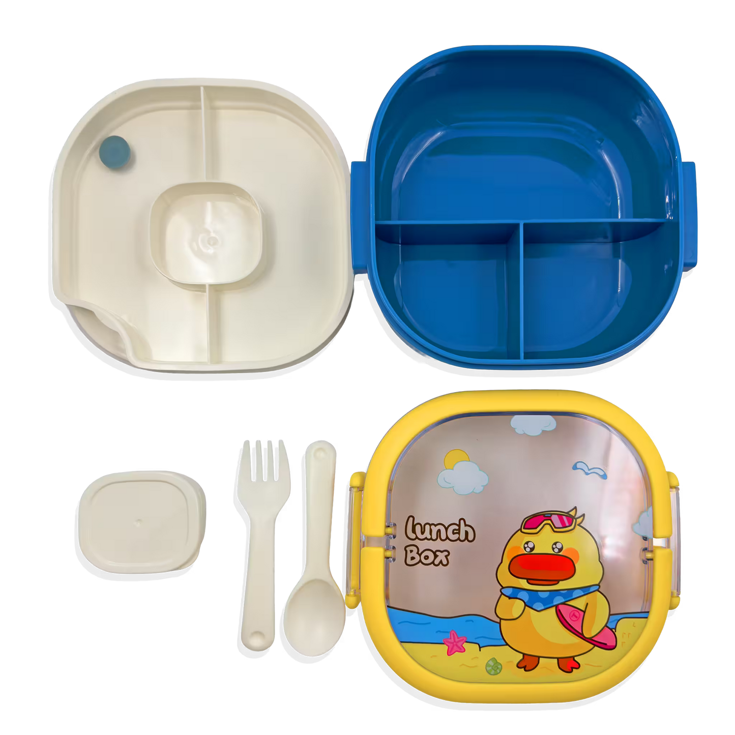 Lonchera Diseño Conejo y Pato en Acrílico - 3 Compartimentos con Cubiertos Incluidos