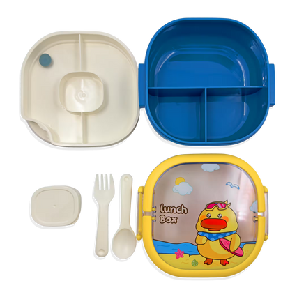 Lonchera Diseño Conejo y Pato en Acrílico - 3 Compartimentos con Cubiertos Incluidos