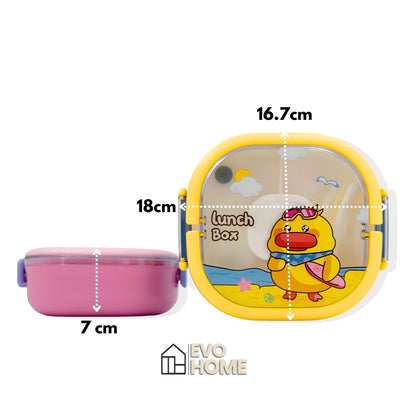 Lonchera Diseño Conejo y Pato en Acrílico - 3 Compartimentos con Cubiertos Incluidos