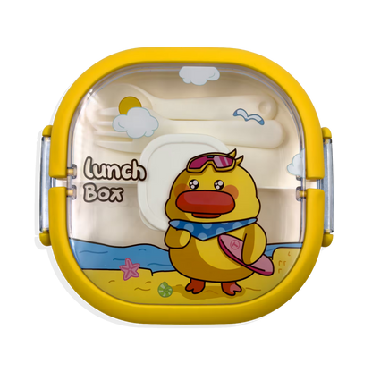 Lonchera Diseño Conejo y Pato en Acrílico - 3 Compartimentos con Cubiertos Incluidos