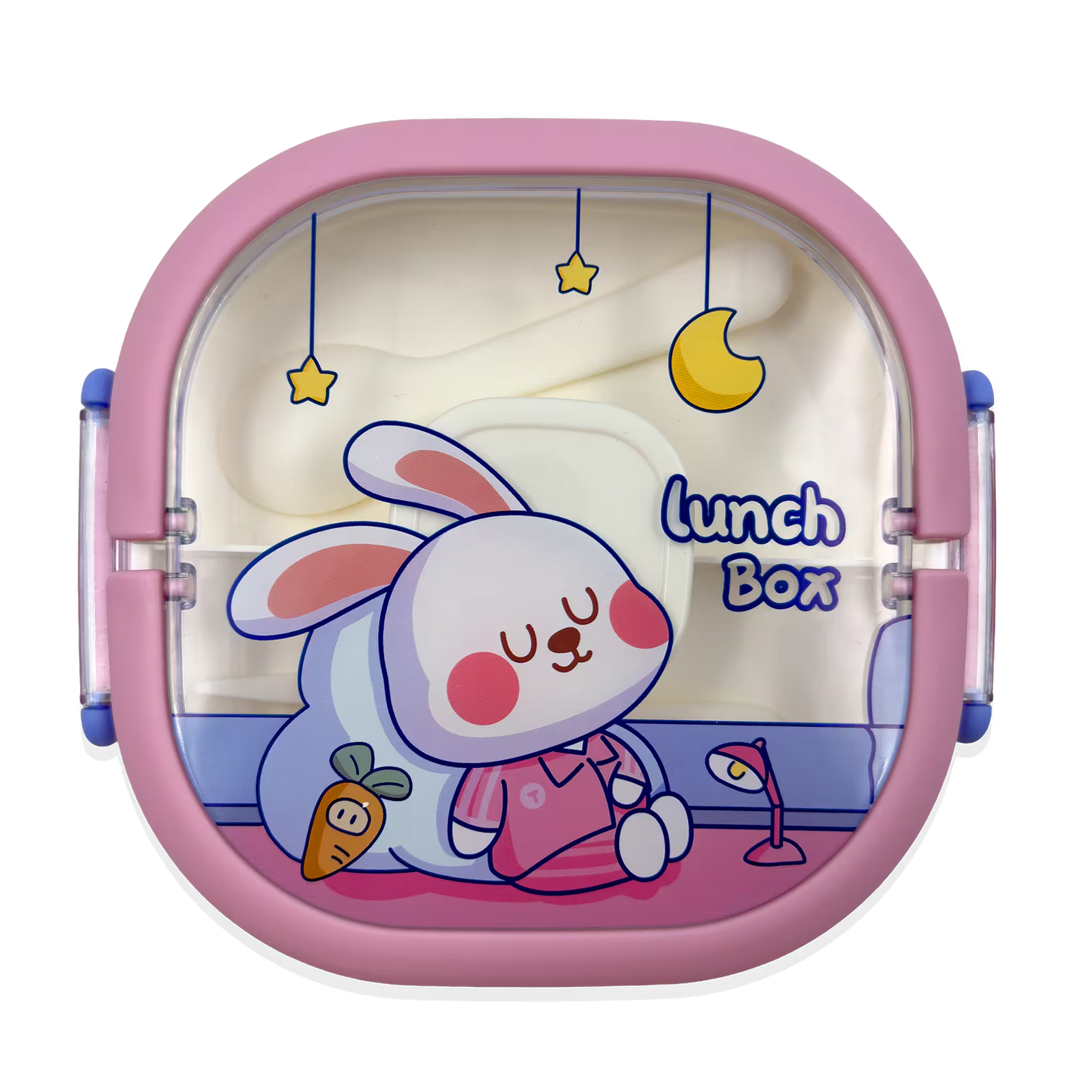 Lonchera Diseño Conejo y Pato en Acrílico - 3 Compartimentos con Cubiertos Incluidos