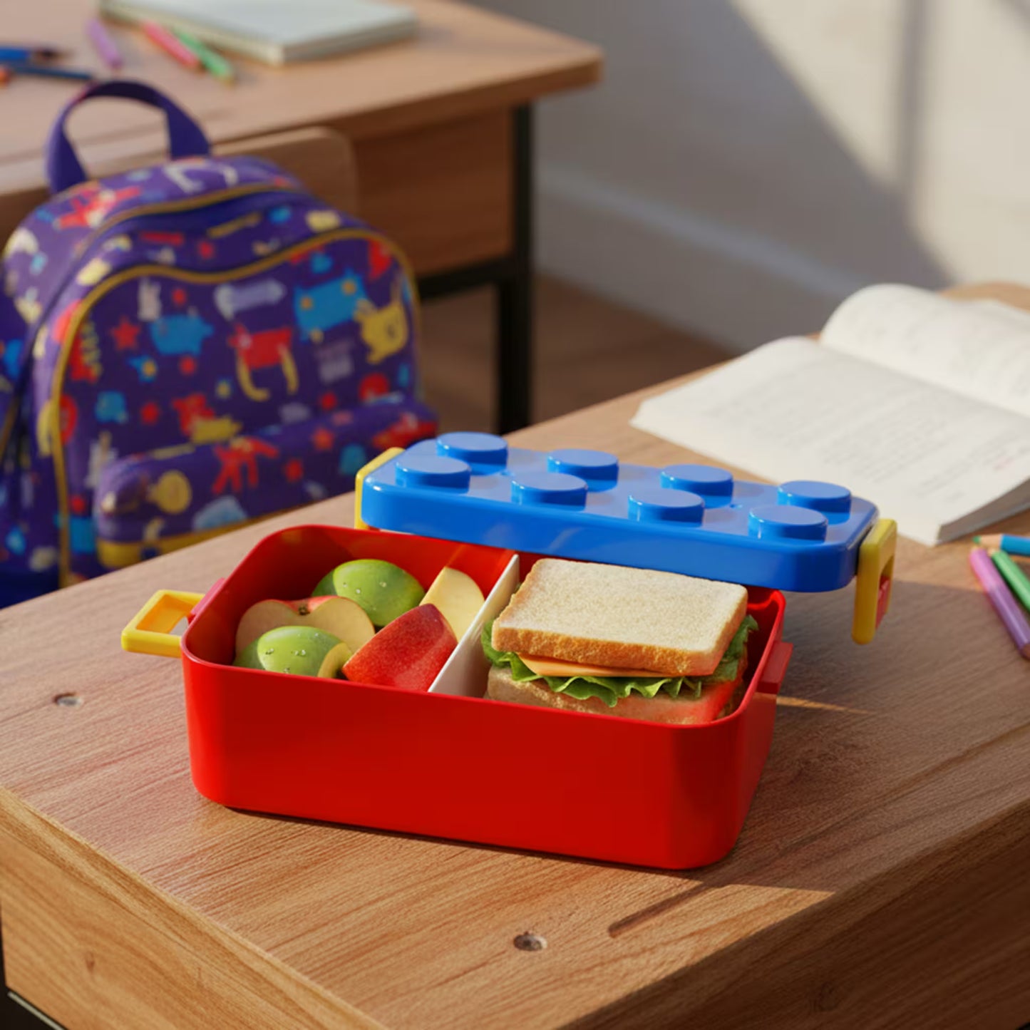 Lonchera Tipo Lego con Compartimentos Deslizables - 550ml.