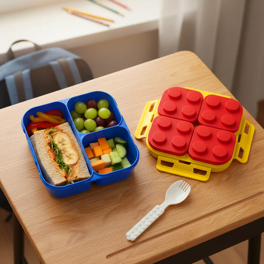 Lonchera Tipo Lego 3 Compartimentos - 900ml con Cuchara Incluida