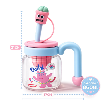 Botella de Vidrio 750ml con Pitillo e Infusor - Asa Portátil y Pata a Prueba de Fugas