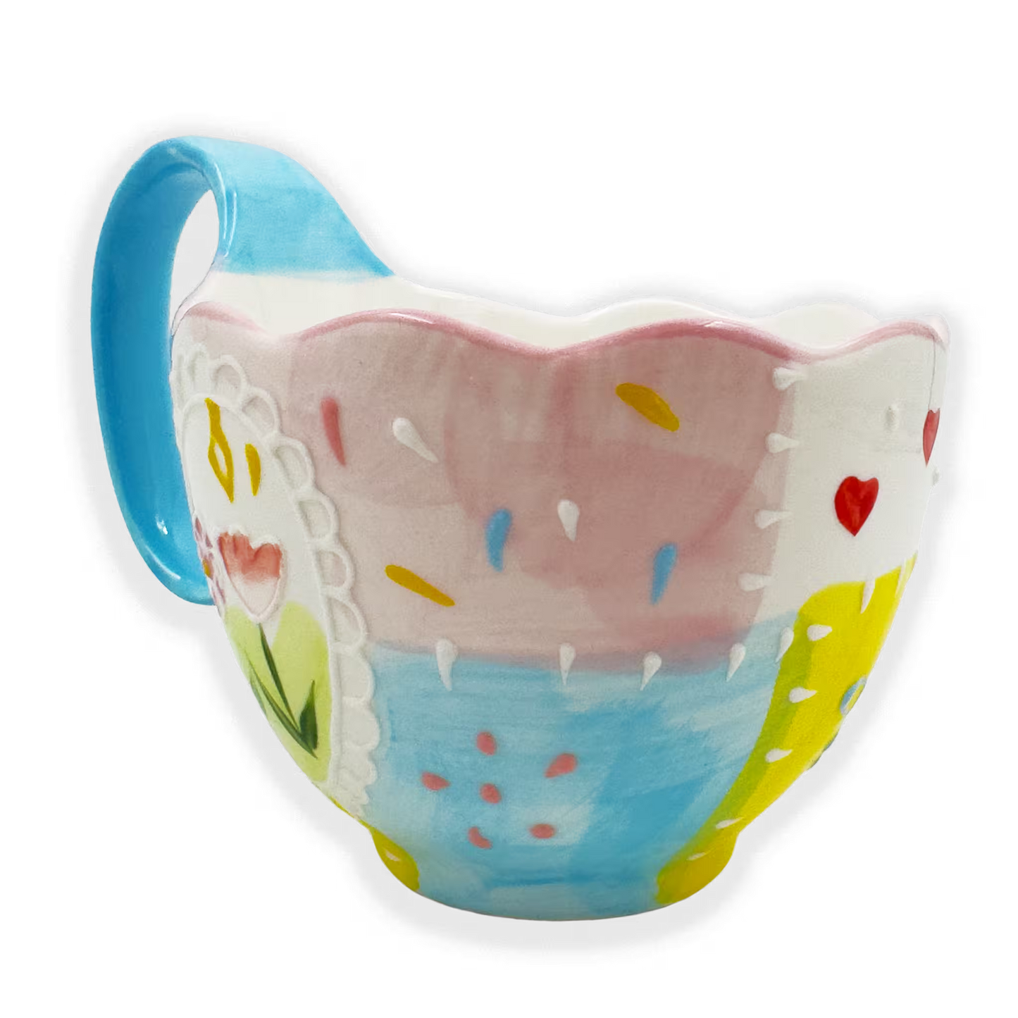 Mug Grande de Porcelana Pintada a Mano | Capacidad 500ml FLORES Y CORAZONES