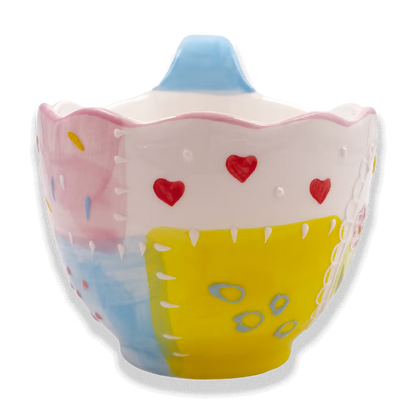 Mug Grande de Porcelana Pintada a Mano | Capacidad 500ml FLORES Y CORAZONES