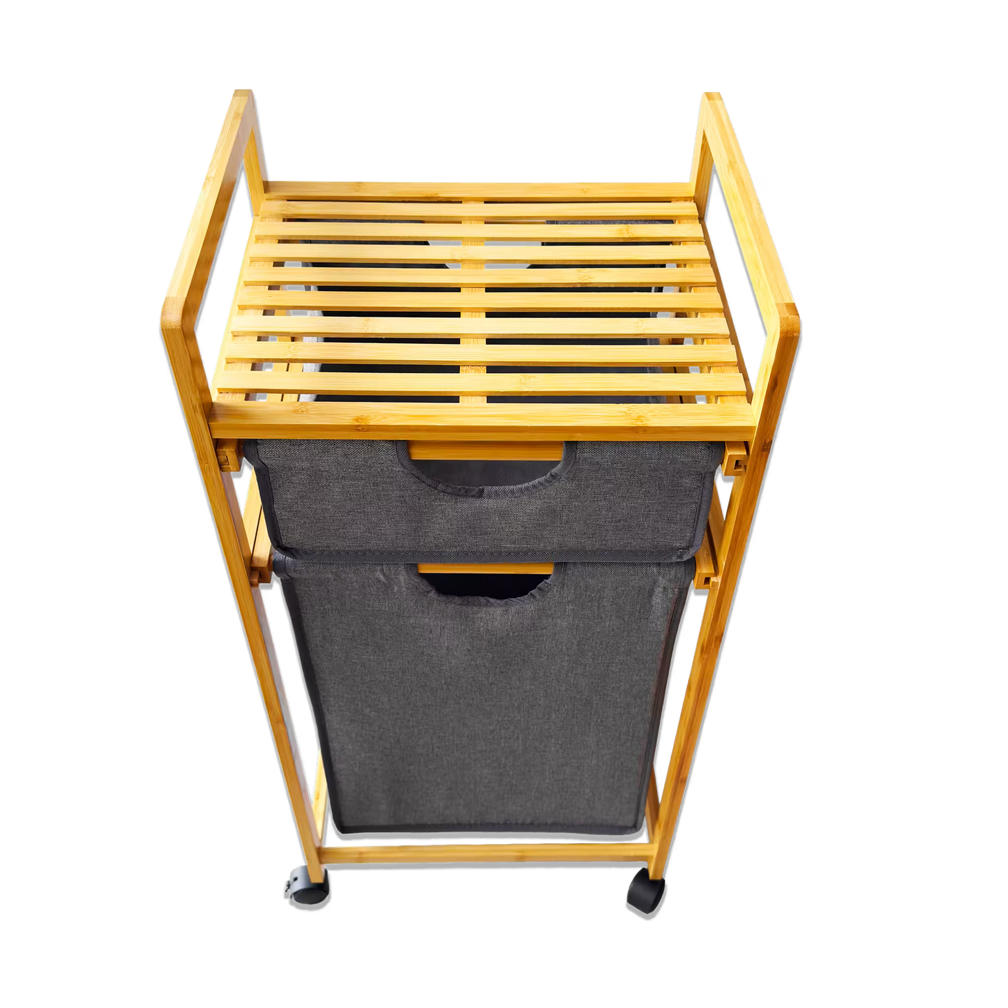 Mueble Organizador Premium en Bambú - 2 Cestas Extraíbles - Estante Superior y Rodachines| para Baño y Lavandería