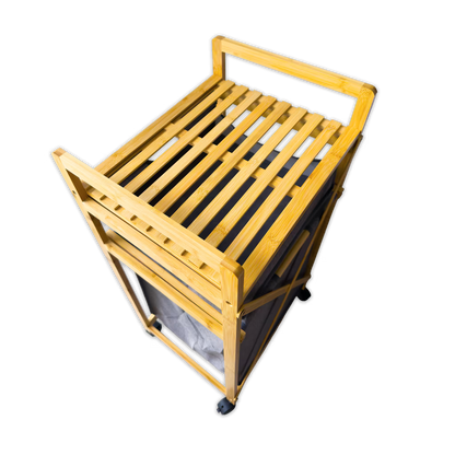 Mueble Organizador Premium en Bambú - 2 Cestas Extraíbles - Estante Superior y Rodachines| para Baño y Lavandería