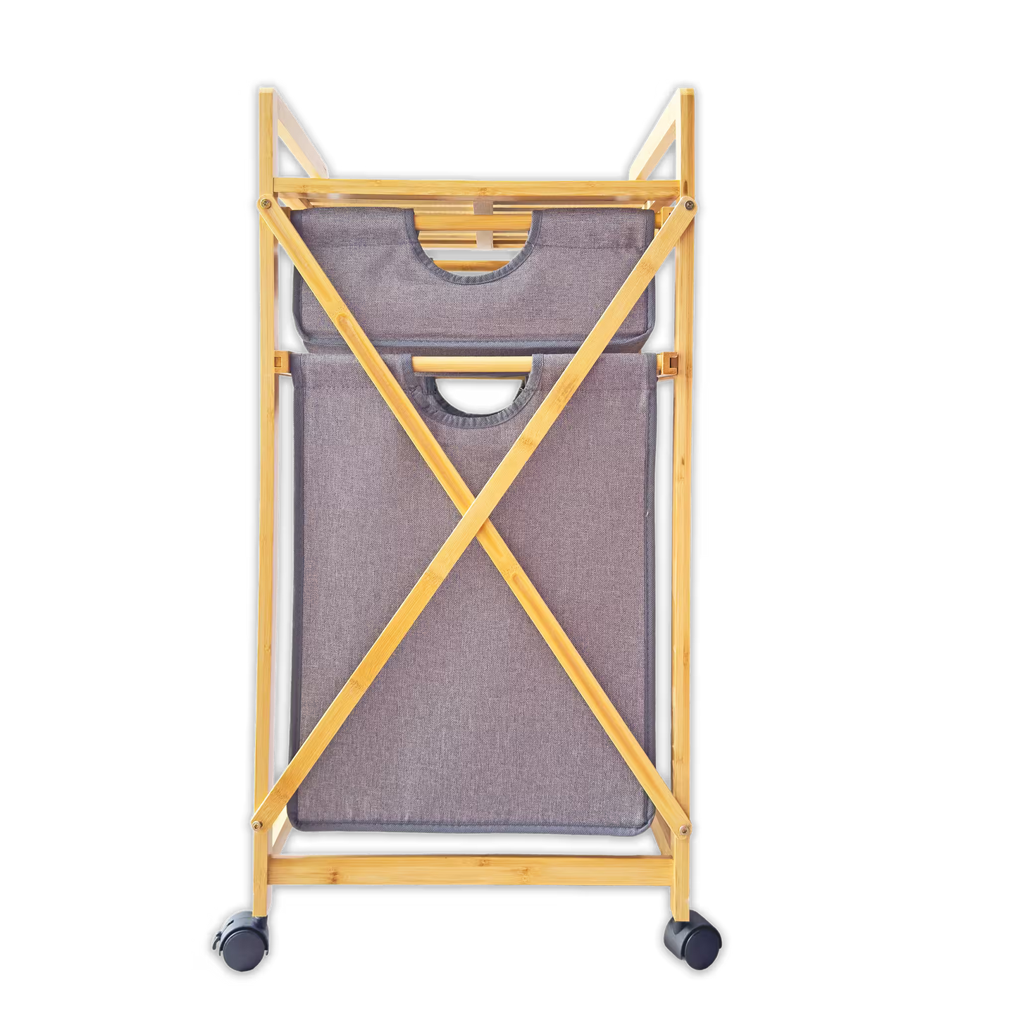 Mueble Organizador Premium en Bambú - 2 Cestas Extraíbles - Estante Superior y Rodachines| para Baño y Lavandería