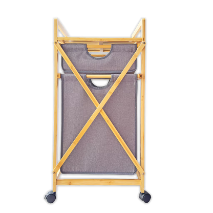 Mueble Organizador Premium en Bambú - 2 Cestas Extraíbles - Estante Superior y Rodachines| para Baño y Lavandería