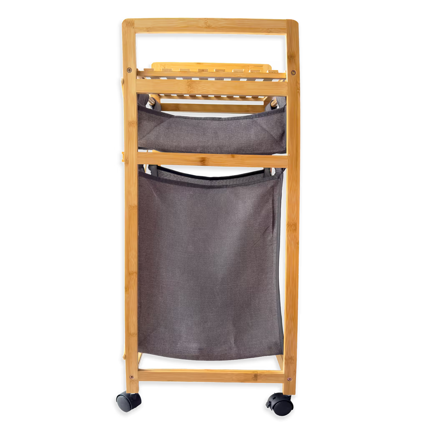 Mueble Organizador Premium en Bambú - 2 Cestas Extraíbles - Estante Superior y Rodachines| para Baño y Lavandería