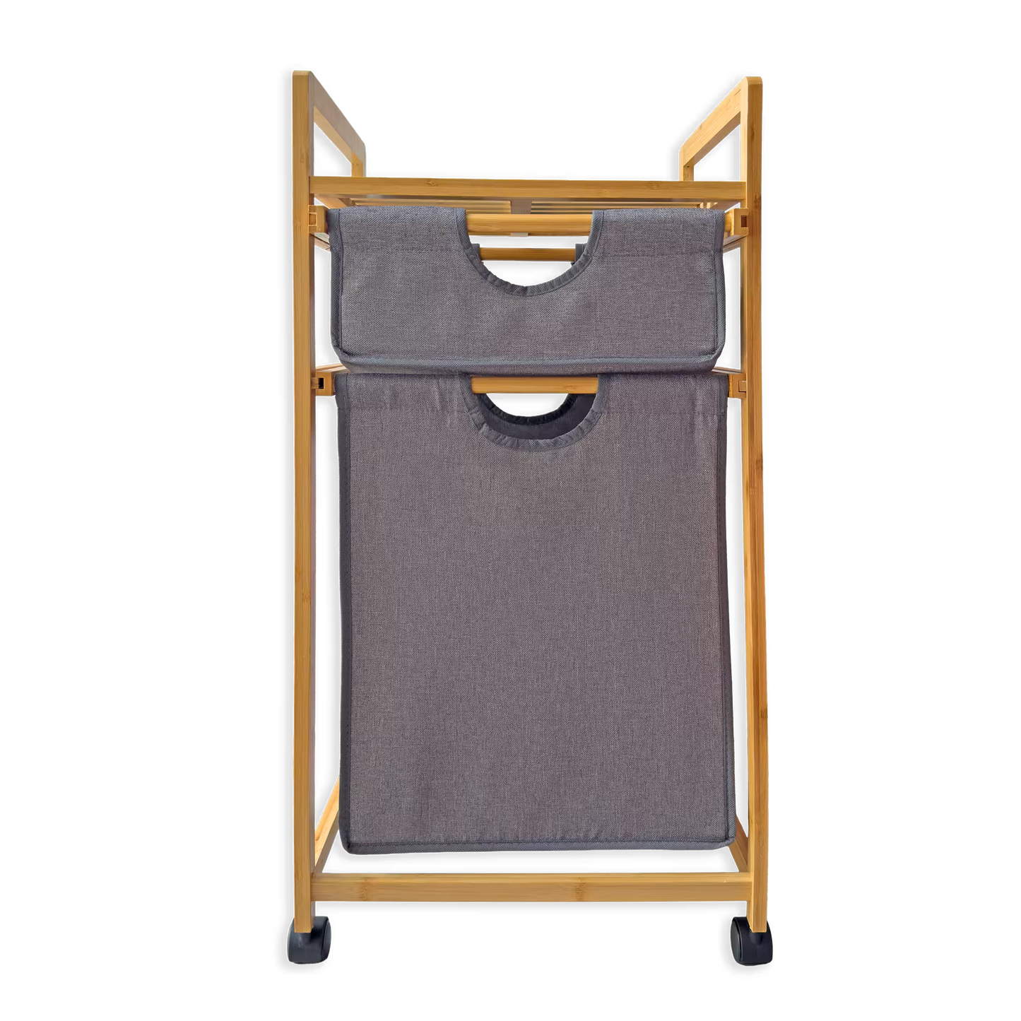 Mueble Organizador Premium en Bambú - 2 Cestas Extraíbles - Estante Superior y Rodachines| para Baño y Lavandería