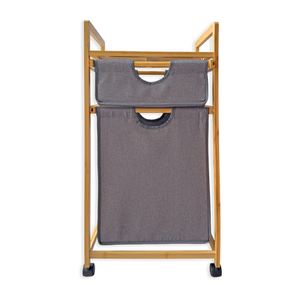 Mueble Organizador Premium en Bambú - 2 Cestas Extraíbles - Estante Superior y Rodachines| para Baño y Lavandería