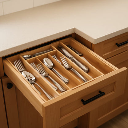 Organizador de Cubiertos Expansible en Bambú | Bandeja Ajustable para Cajón