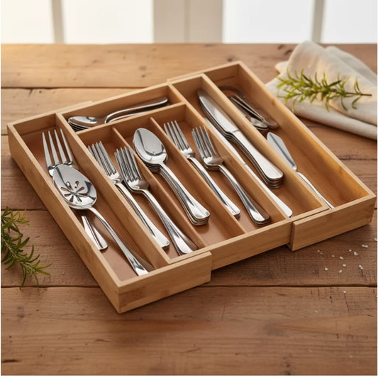 Organizador de Cubiertos Expansible en Bambú | Bandeja Ajustable para Cajón