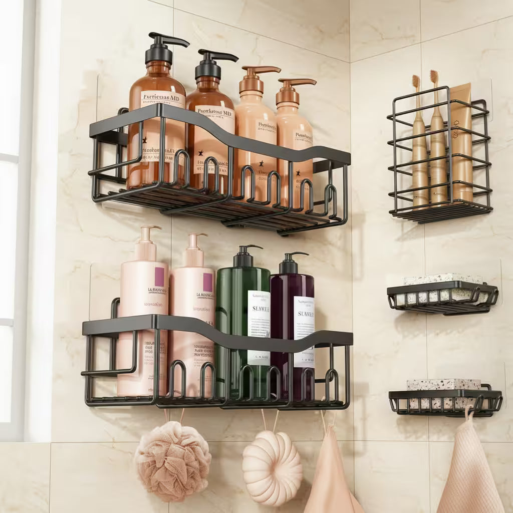 Organizador de Ducha Modular 5-en-1 | Repisas Adhesivas Anti-Óxido
