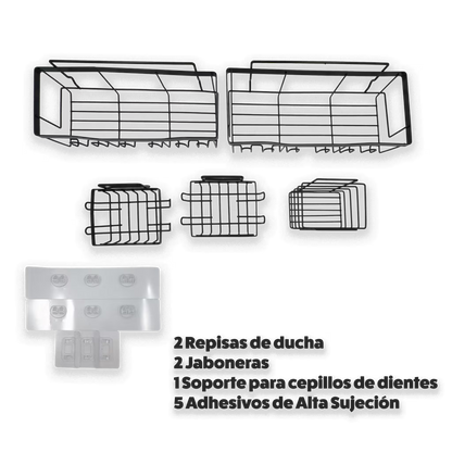 Organizador de Ducha Modular 5-en-1 | Repisas Adhesivas Anti-Óxido