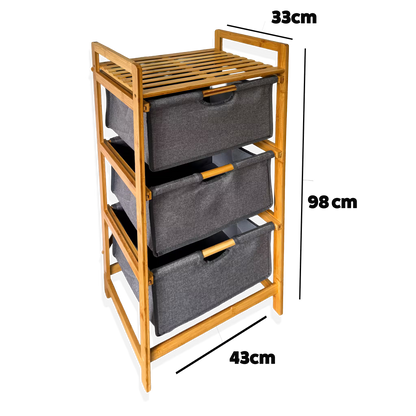 Mueble Organizador Premium en Bambú - 3 Niveles con Cestas Extraíbles y Estante Superior