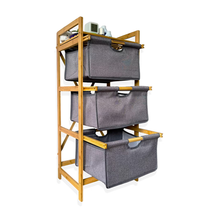 Mueble Organizador Premium en Bambú - 3 Niveles con Cestas Extraíbles y Estante Superior