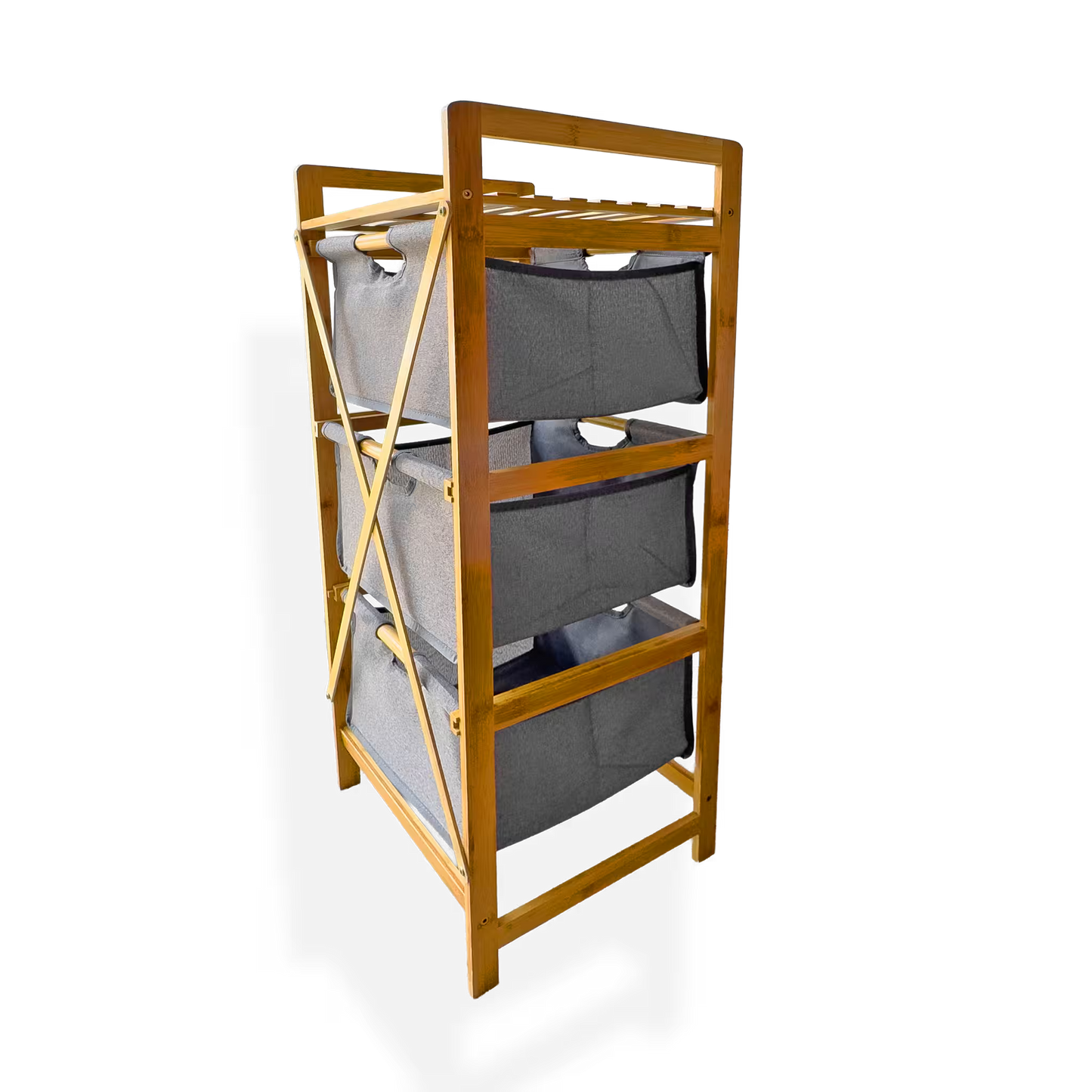 Mueble Organizador Premium en Bambú - 3 Niveles con Cestas Extraíbles y Estante Superior