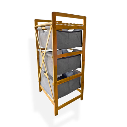 Mueble Organizador Premium en Bambú - 3 Niveles con Cestas Extraíbles y Estante Superior