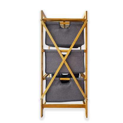 Mueble Organizador Premium en Bambú - 3 Niveles con Cestas Extraíbles y Estante Superior