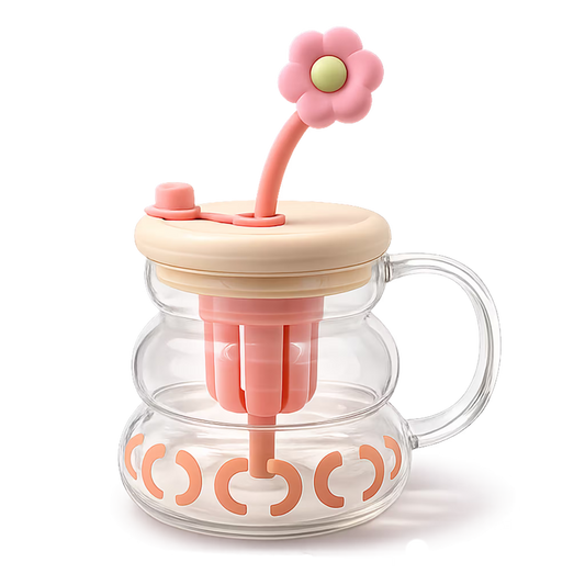 Vaso de Vidrio XL 800ml con Infusor, Tapa y Pitillo - Vidrio Reforzado