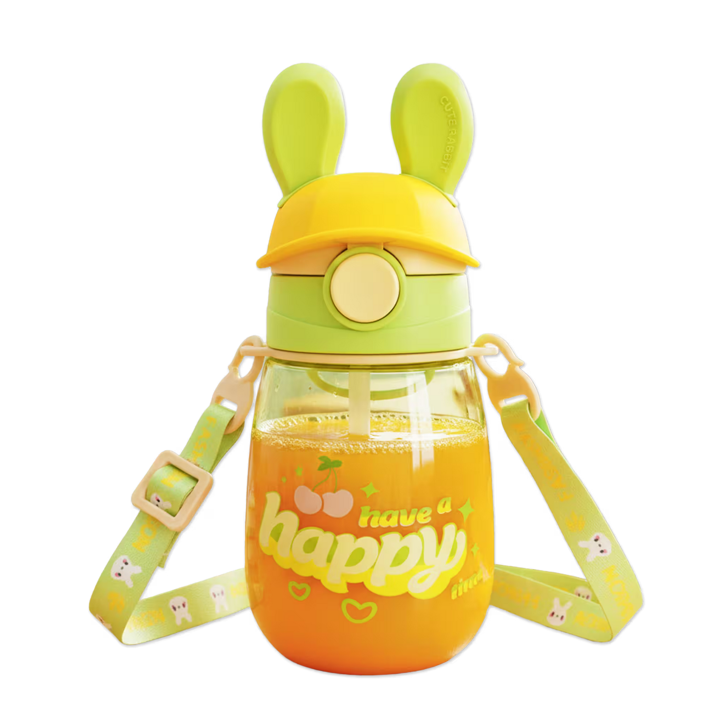 Termo Conejo Happy 550ml con Hélice Giratoria - Pitillo Retráctil y Correa Ajustable